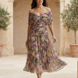 Camila | Vestido Midi Floral de Ombros Descobertos