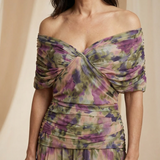 Camila | Vestido Midi Floral de Ombros Descobertos