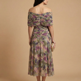 Camila | Vestido Midi Floral de Ombros Descobertos