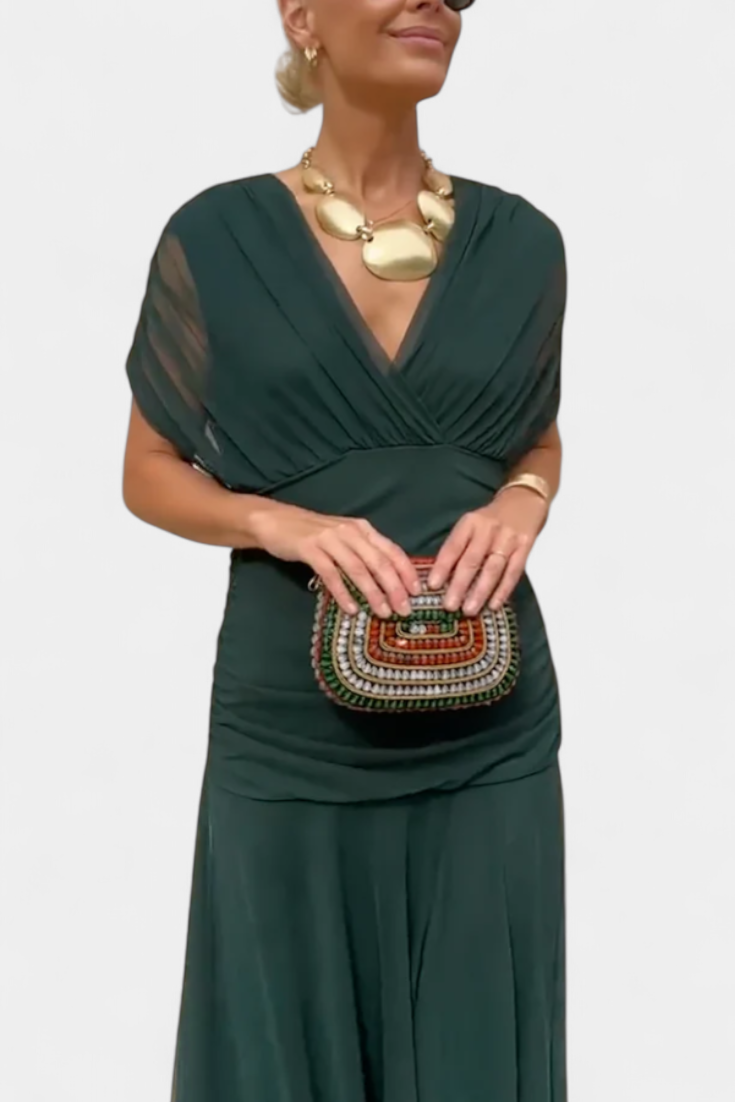 Vestido elegante com decote em V feminino