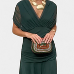 Vestido elegante com decote em V feminino
