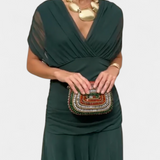 Vestido elegante com decote em V feminino