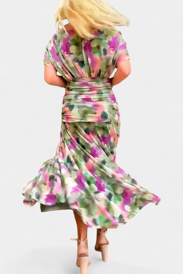Vestido elegante com decote em V feminino