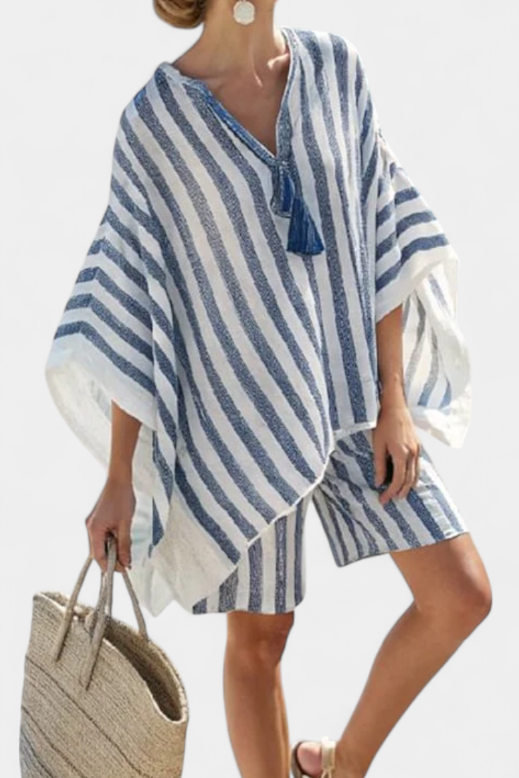 Conjunto Listrado Blusa e Calções feminino