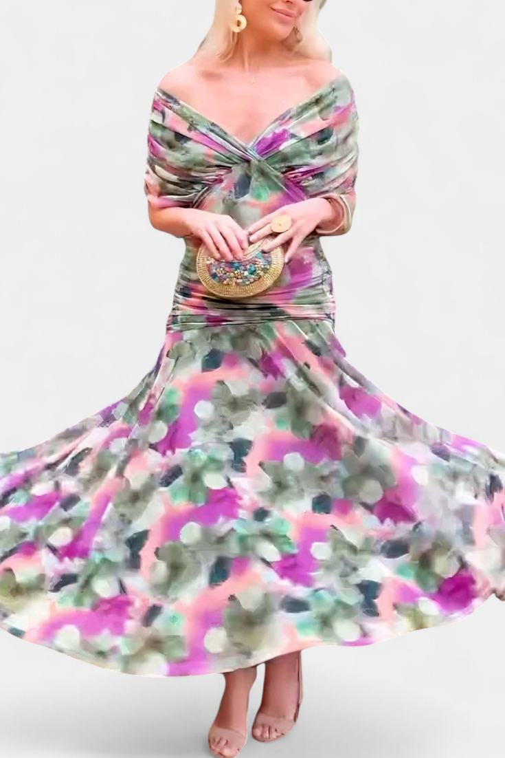 Vestido elegante com decote em V feminino