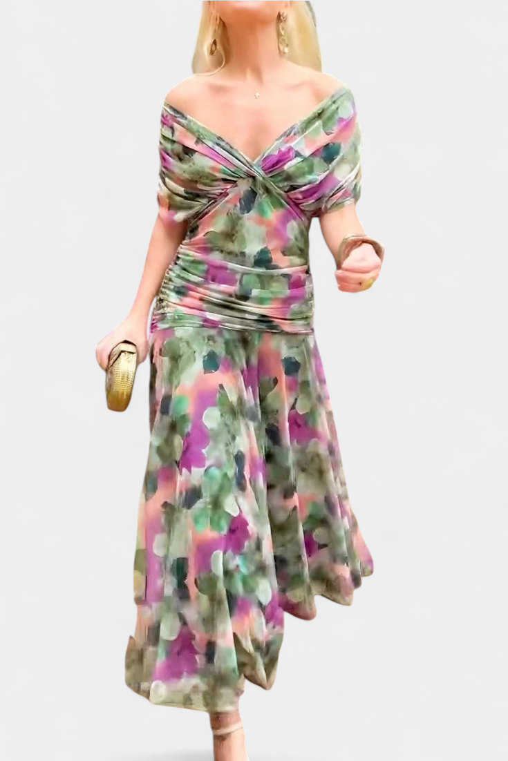 Vestido elegante com decote em V feminino