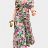Vestido elegante com decote em V feminino