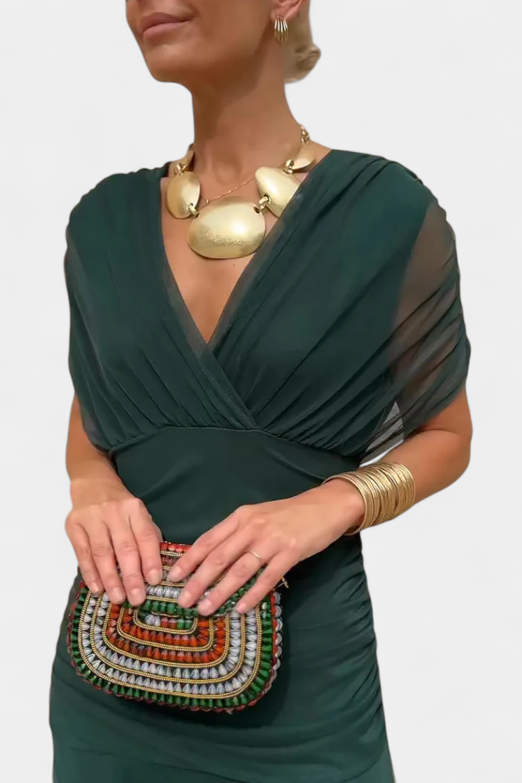 Vestido elegante com decote em V feminino