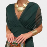 Vestido elegante com decote em V feminino