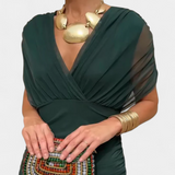 Vestido elegante com decote em V feminino