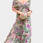 Vestido elegante com decote em V feminino