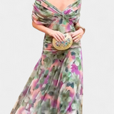 Vestido elegante com decote em V feminino
