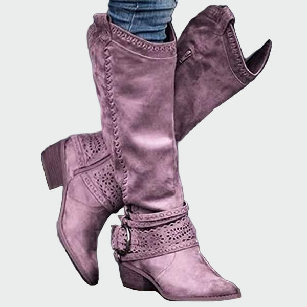 Botas de cowboy de couro retro feminino