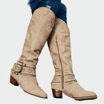 Botas de cowboy de couro retro feminino