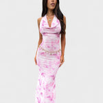 Vestido floral cor-de-rosa feminino