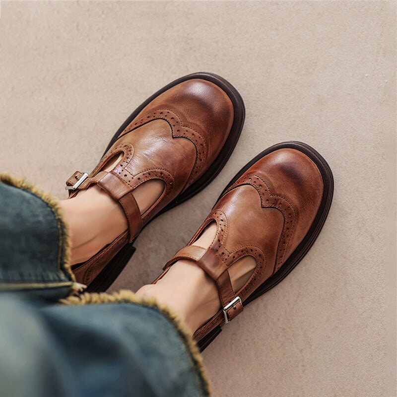 Sapatos Mary Janes Premium em Couro feminino
