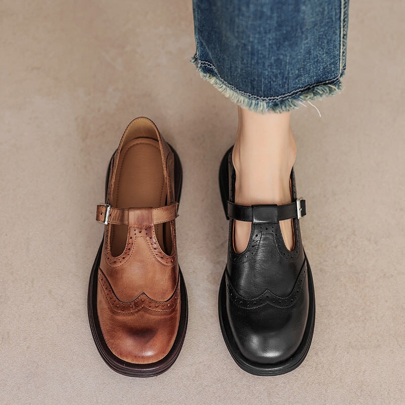 Sapatos Mary Janes Premium em Couro feminino