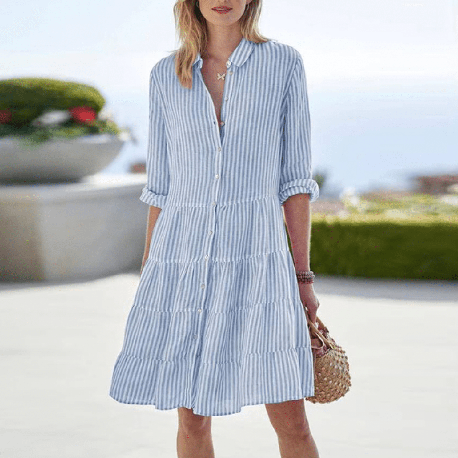 Vestido de Verão às Riscas feminino