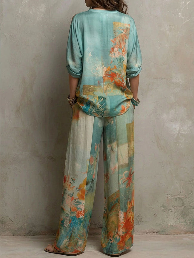 Maira | Conjunto floral com calças largas