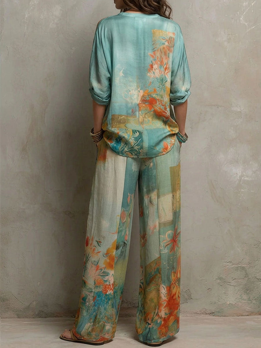 Maira | Conjunto floral com calças largas