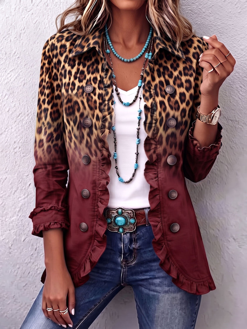Elisa | Blazer leopardo turquesa com folhos
