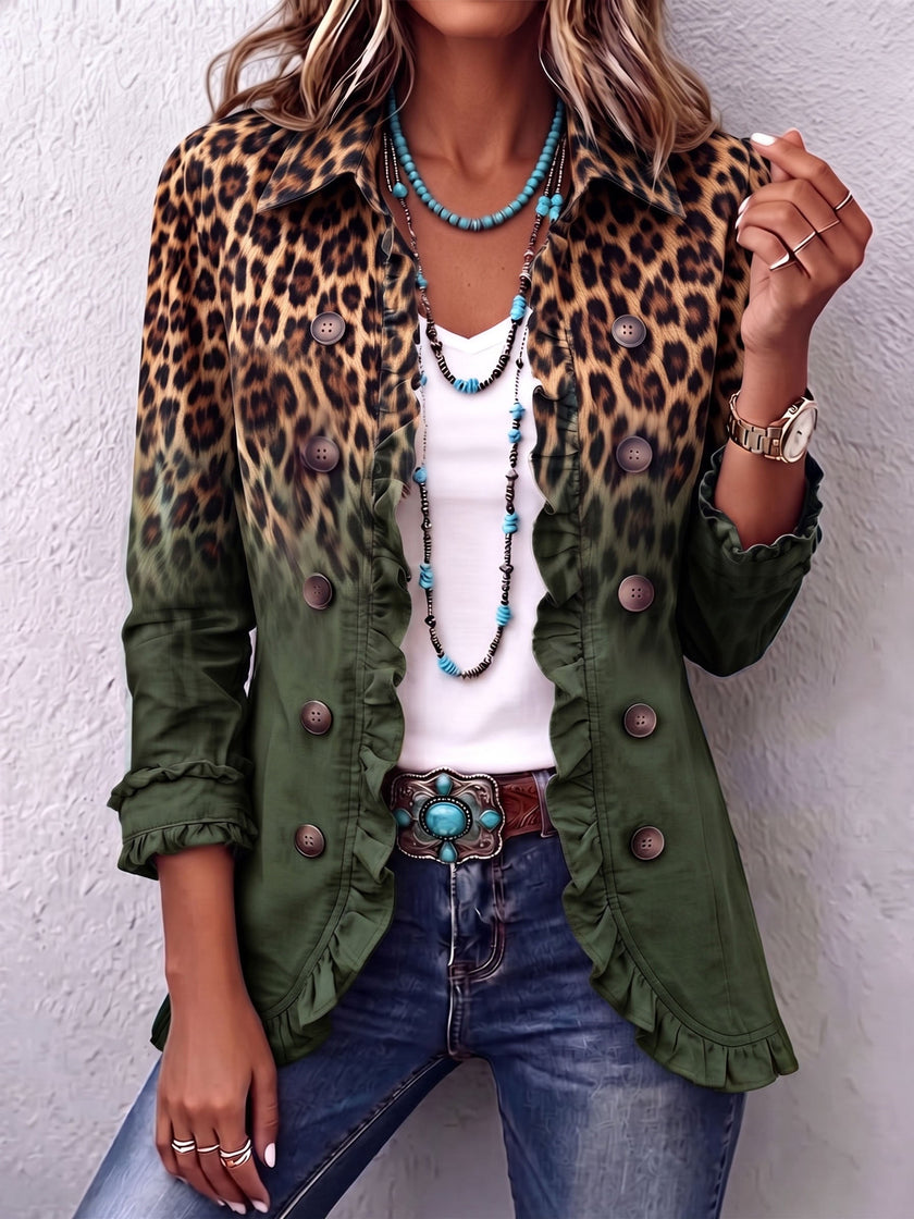 Elisa | Blazer leopardo turquesa com folhos