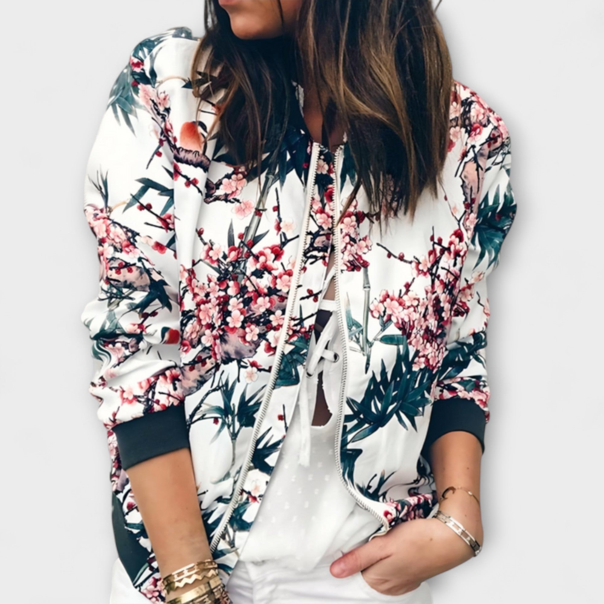 Casaco bomber elegante floral feminino