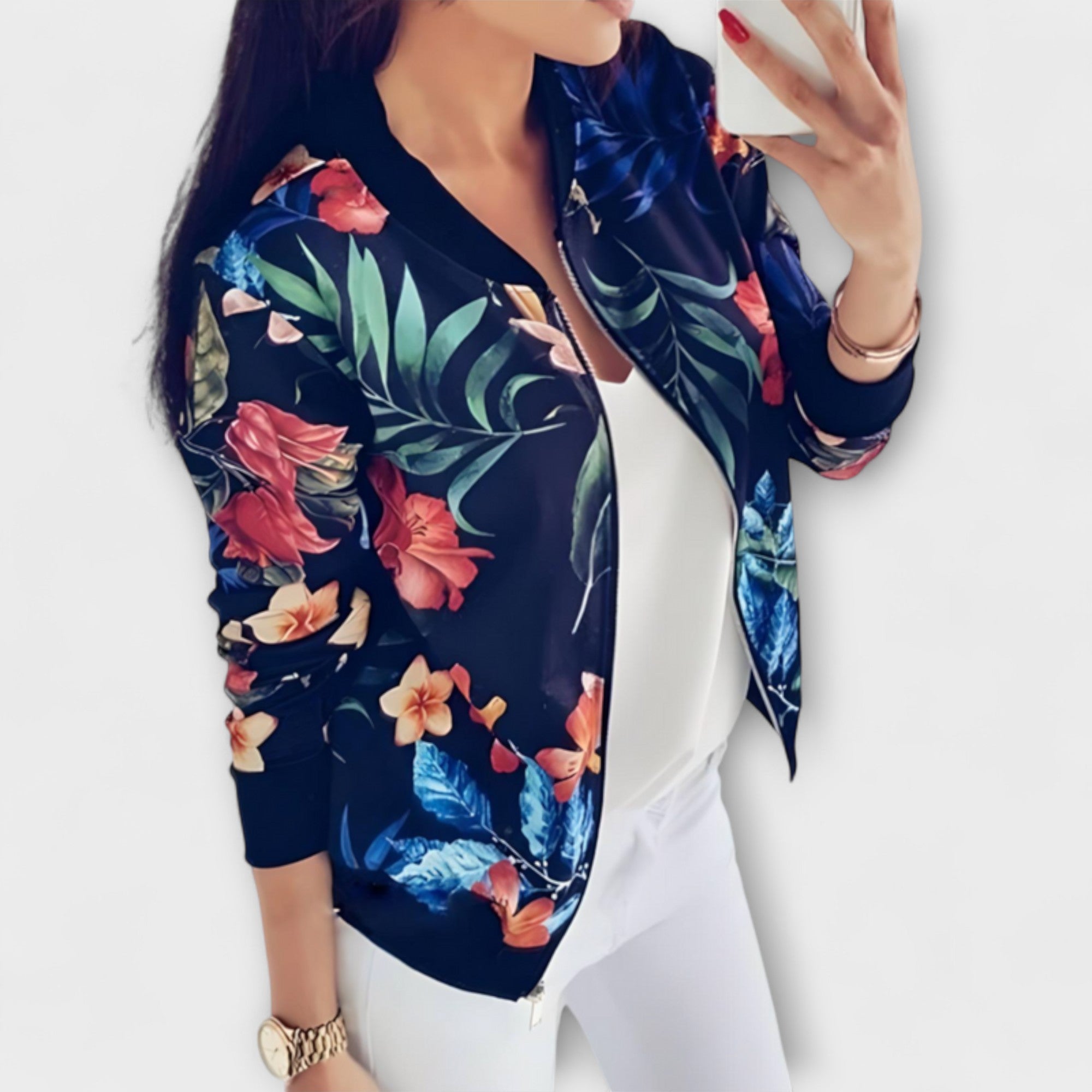 Casaco bomber elegante floral feminino