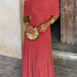 Selene - Vestido Longo Plissado Ombro Único