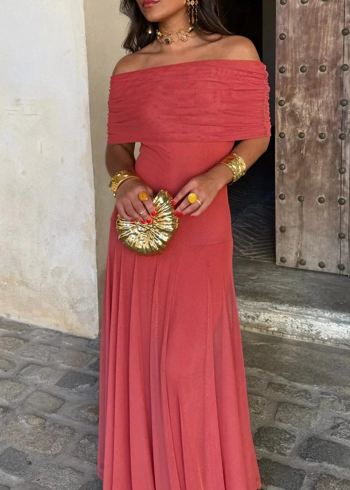 Selene - Vestido Longo Plissado Ombro Único