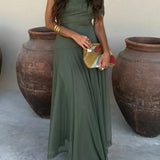 Selene - Vestido Longo Plissado Ombro Único