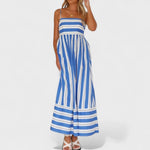 Vestido comprido às riscas feminino