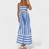 Vestido comprido às riscas feminino