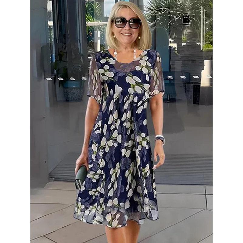 Julia – Elegante Estampa Floral, Chiffon de Duas Camadas