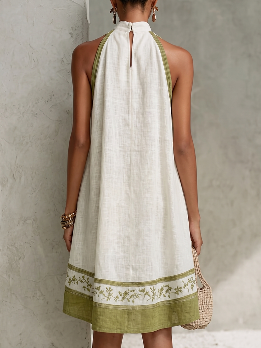 Agathe | Vestido curto branco e verde de corte trapézio